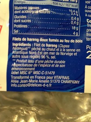 Lista de ingredientes del producto Filet De Hareng Fumes delices d'oleron 