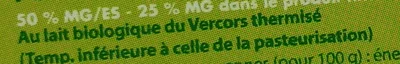 Lista de ingredientes del producto Saint-Marcellin Bio (25 % MG) Vercors Lait 80 g