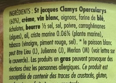 Lista de ingredientes del producto Rillettes de Saint Jacques à la Criste marine  