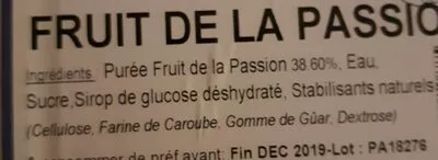 Lista de ingredientes del producto Sorbet Fruit de la Passion Délices Foréziens 