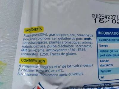 Lista de ingredientes del producto Mousse de Foie Qualité Supérieure 300G Eco+ Leclerc ECO + 