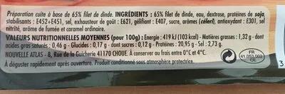 Lista de ingredientes del producto Le fumé de dinde doré au four Al Jadid 