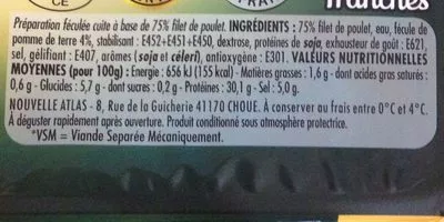 Lista de ingredientes del producto Delice de poulet Al Jadid 