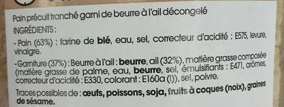 Lista de ingredientes del producto Préfou Le Pain Apéritif Ail Paso 350 g