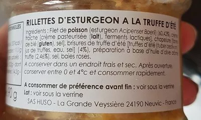 Lista de ingredientes del producto Rillettes d'esturgeon à la truffe d'été  