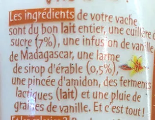 Lista de ingredientes del producto Vache à boire, vanille de Madagascar Michel et Augustin 250 ml