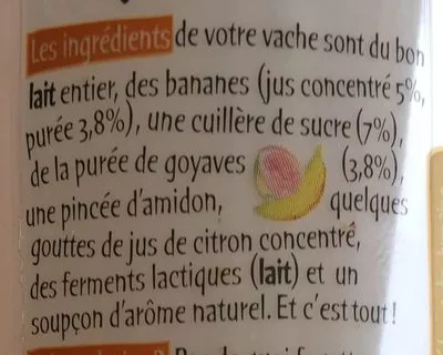 Lista de ingredientes del producto Vâche à boire - banane goyave Michel et Augustin 500 ml