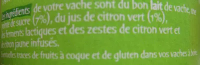 Lista de ingredientes del producto Vache à boire aux citrons jaune et vert Michel et Augustin 250 ml