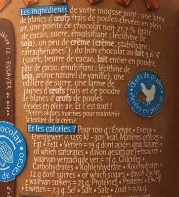 Lista de ingredientes del producto L'Incroyable Mousse au chocolat au lait Michel et Augustin 500ml