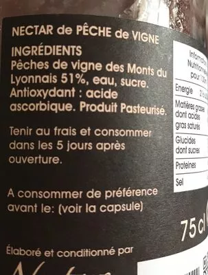 Lista de ingredientes del producto Nectar de peche de vigne SAVEURS DES TERROIRS Saveurs Des Terroirs 