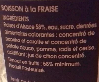 Lista de ingredientes del producto Boisson à la fraise Saveurs des Terroirs 