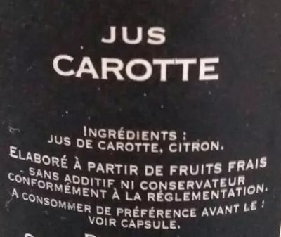 Lista de ingredientes del producto Jus carotte Atelier Patrick Font 