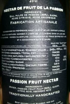 Lista de ingredientes del producto Nectar fruit de la passion Emile vergeois, Atelier Patrick Font 