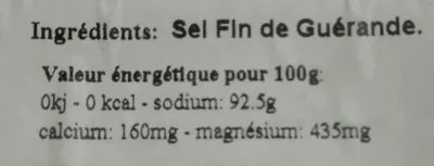 Lista de ingredientes del producto Sel fin de Guérande  