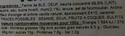 Lista de ingredientes del producto Brioche vendéenne Tresse Dorée 500 g