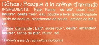 Lista de ingredientes del producto Gateau Basque Les Délices De La Coccinelle 