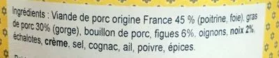 Lista de ingredientes del producto Petit Pâté Figue et Noix Les Frangines 90 g