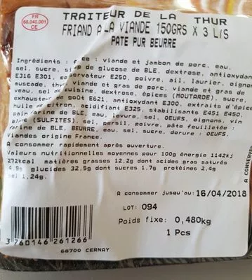 Lista de ingredientes del producto Friand à la viande  