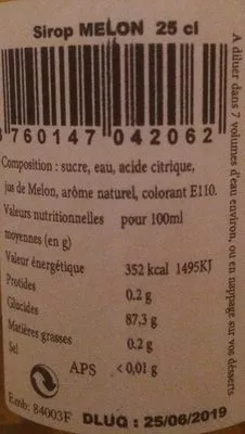 Lista de ingredientes del producto Sirop de melon Delices De La Cigale 