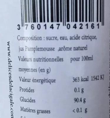 Lista de ingredientes del producto Sirop de pamplemousse  