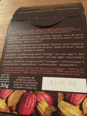 Lista de ingredientes del producto Orangettes Pérou Saldac 150g