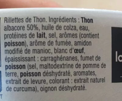 Lista de ingredientes del producto Rillettes de Thon La Perle des Dieux 80g