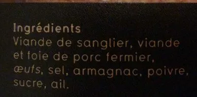 Lista de ingredientes del producto Terrine de sanglier artisanal Maison Argaud 