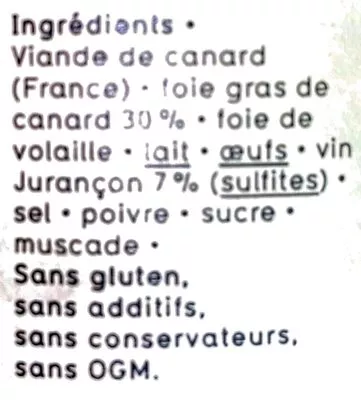 Lista de ingredientes del producto Mousse au foie de canard  