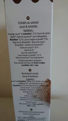 Lista de ingredientes del producto P'tit Carré Cacao & Noisettes Aglina 300 g