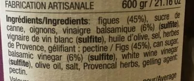 Lista de ingredientes del producto Confît de figues au vinaigre balsamique Aix&terra 600g