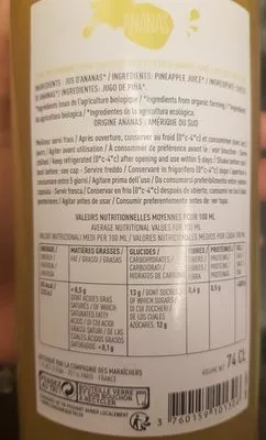 Lista de ingredientes del producto Pur jus biologique ananas Très Pressés 74 cl