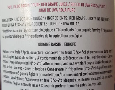 Lista de ingredientes del producto Très pressés raisin Très Pressés 74 cl