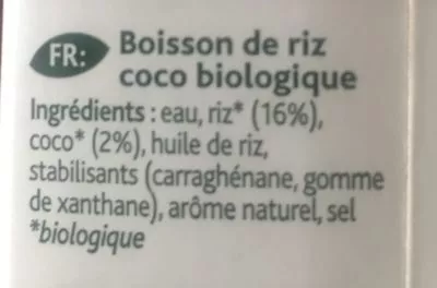 Lista de ingredientes del producto Riz coco bio Source Vegetale 1 L