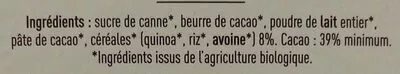 Lista de ingredientes del producto Chocolat au lait céréales Au Bord Du Lac 100 g