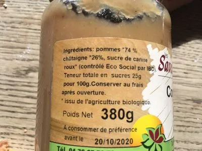 Lista de ingredientes del producto Compote pomme chataigne Saveurs du Vercors 380 g