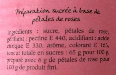 Lista de ingredientes del producto Confiture petales de roses Florian 