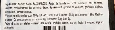 Lista de ingredientes del producto Sorbet mandarine La Turbine à Saveurs 