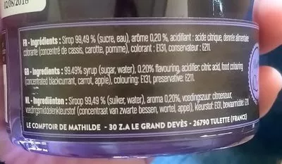 Lista de ingredientes del producto Sirop Saveur Violette Le Comptoir De Mathilde 