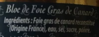 Lista de ingredientes del producto Bloc de Foie Gras de Canard J. Grolière 