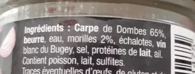 Lista de ingredientes del producto Rillettes de carpe aux morilles Maison Liatout 90 g