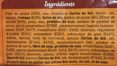 Lista de ingredientes del producto Cordons bleus Chicky's 500 g