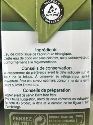 Lista de ingredientes del producto Eau de coco Le Pressoir Bio 