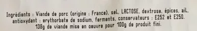 Lista de ingredientes del producto Rosette de Lyon Frais Devant 0.100 kg