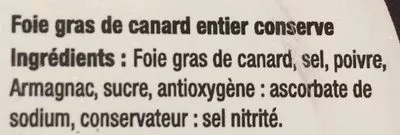 Lista de ingredientes del producto Foie Gras de canard ENTIER Maison Gaudin 180 g