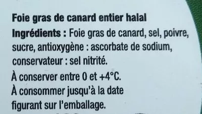 Lista de ingredientes del producto Foie Gras de canard entier Maison Gaudin 180 g