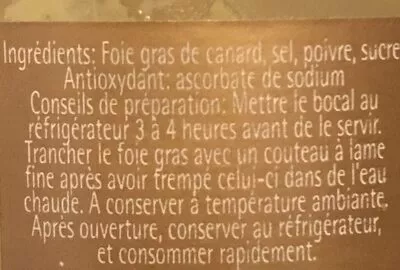 Lista de ingredientes del producto Foie gras de canard entier HALAL Domaine Du Prada 