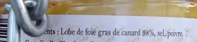 Lista de ingredientes del producto Foie Gras de Canard Entier Cellier Sarlat 