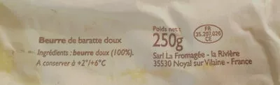 Lista de ingredientes del producto Beurre De Baratte Doux Bordier 250 g