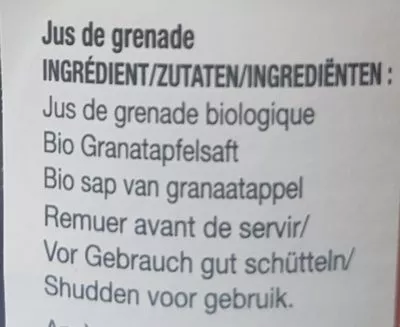 Lista de ingredientes del producto 100% pur jus de Grenade Nature Boisson 1 L