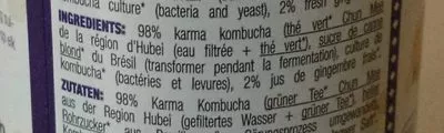 Lista de ingredientes del producto KARMA KOMBUCHA GINGER karma kombucha, karma 500 ml